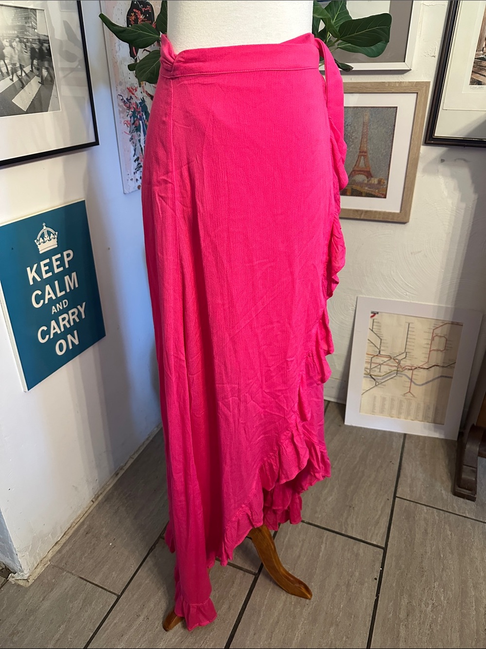 Lovers + Friends Bright Pink Wrap Maxi Skirt Medium